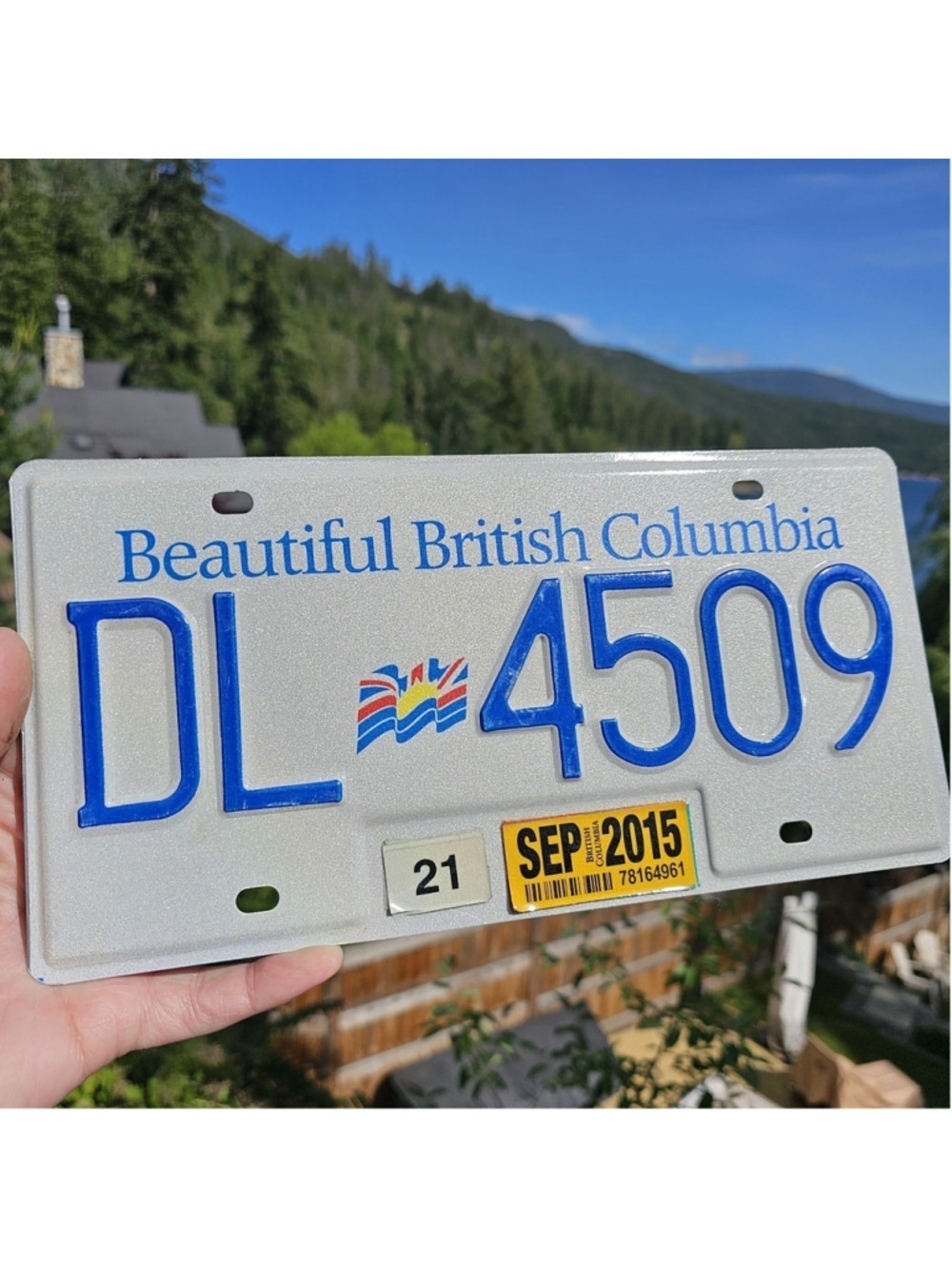 BC British Columbia License Plate DL 4509 W/ Stacked Renewal Stickers. Read Why